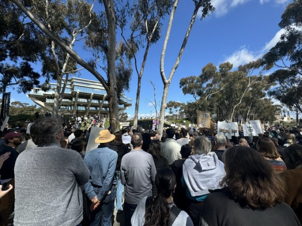 Huge crowd of protesters at UC San Diego