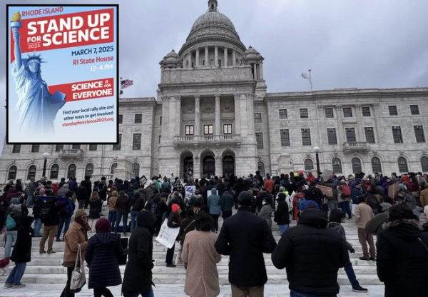 Protesters outside the state house in Rhode Island