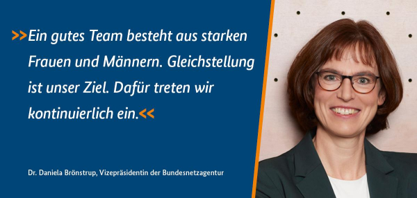 Dr. Daniela Brönstrup, Vizepräsidentin der Bundesnetzagentur: "Ein gutes Team besteht aus starken Frauen und Männern. Gleichstellung ist unser Ziel. Dafür treten wir kontinuierlich ein."