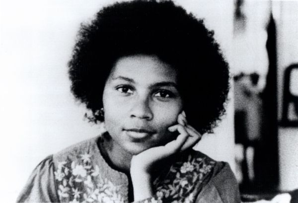 Black and white image of bell hooks, the black American feminist, activist and academic