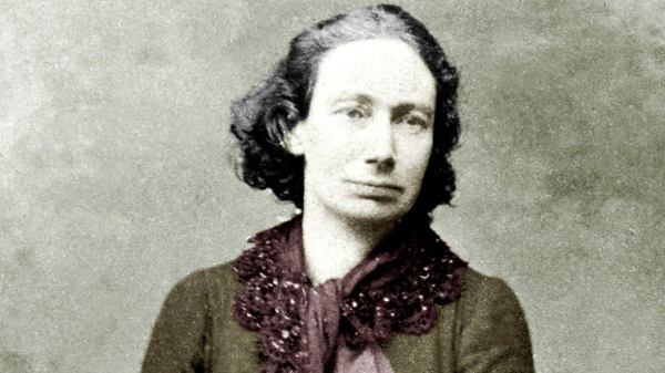 Image of Louise Michel, The Red Virgin of the Paris Commune, and the first known person to raise the black flag of anarchism at a demonstration in Paris.