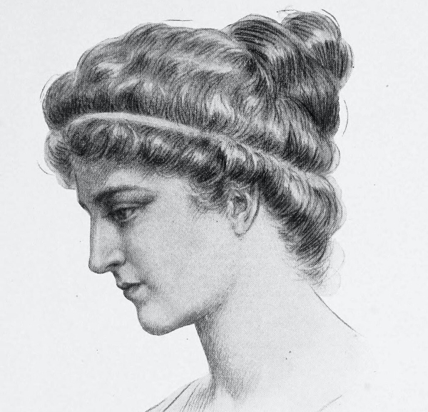 Black and white sketch of Hypatia of Alexandria, stoned to death by Christians in the Agora.