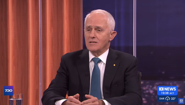 Former Australian PM Malcolm Turnbull appearing on the ABC's 730 program, 10 March 2025.