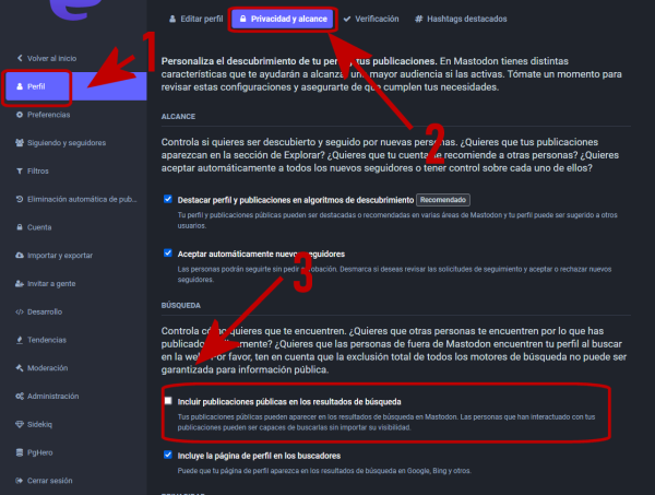 Explicación de como activar la busqueda individual de posts.