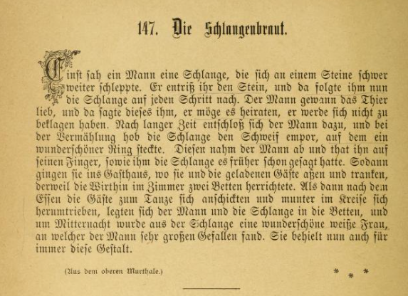 Digital scan of the Austrian folk tale "Die Schlangenbraut"