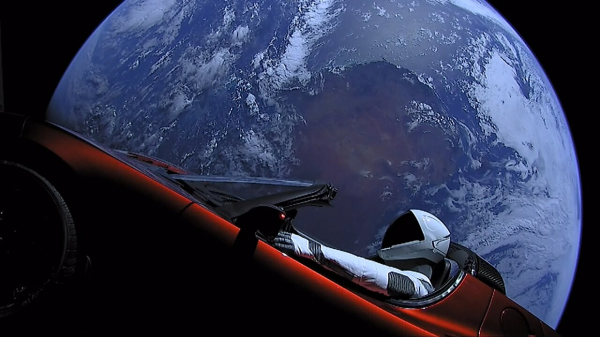 Elon Musk driving his Tesla in spaaaaaaace.